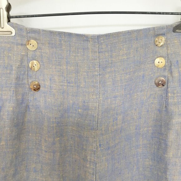 B Hadikusumo Blue & Tan Mélange Linen Ankle Wide Leg Pants L - Picture 4 of 8
